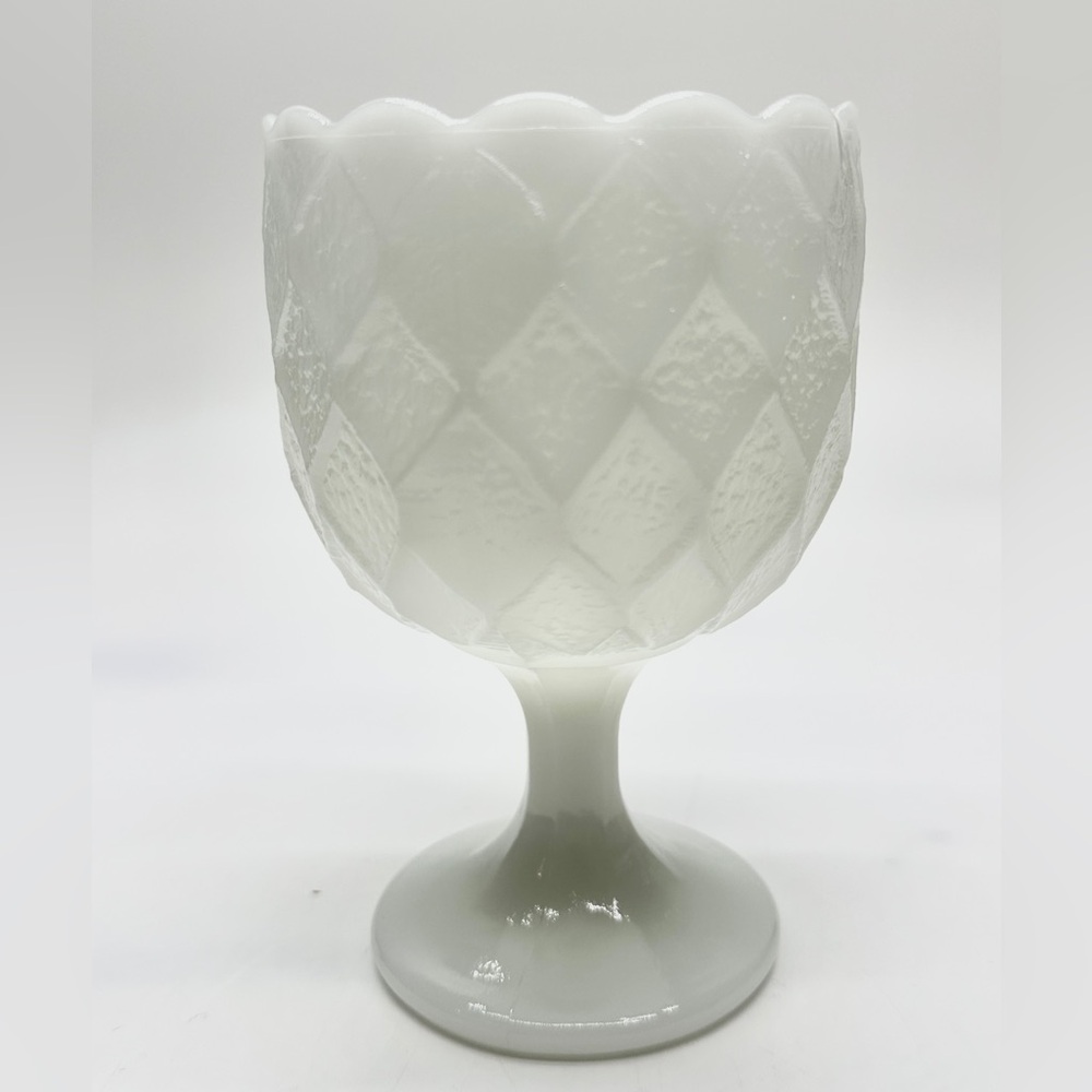 Vintage 60s Milk Glass Octagon‎ White Pedestal Compote 6.25”